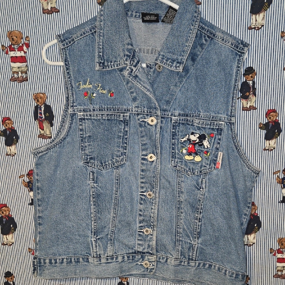 Vintage Mickey Unlimited Feelin Fine Denim Vest Embroidered Large